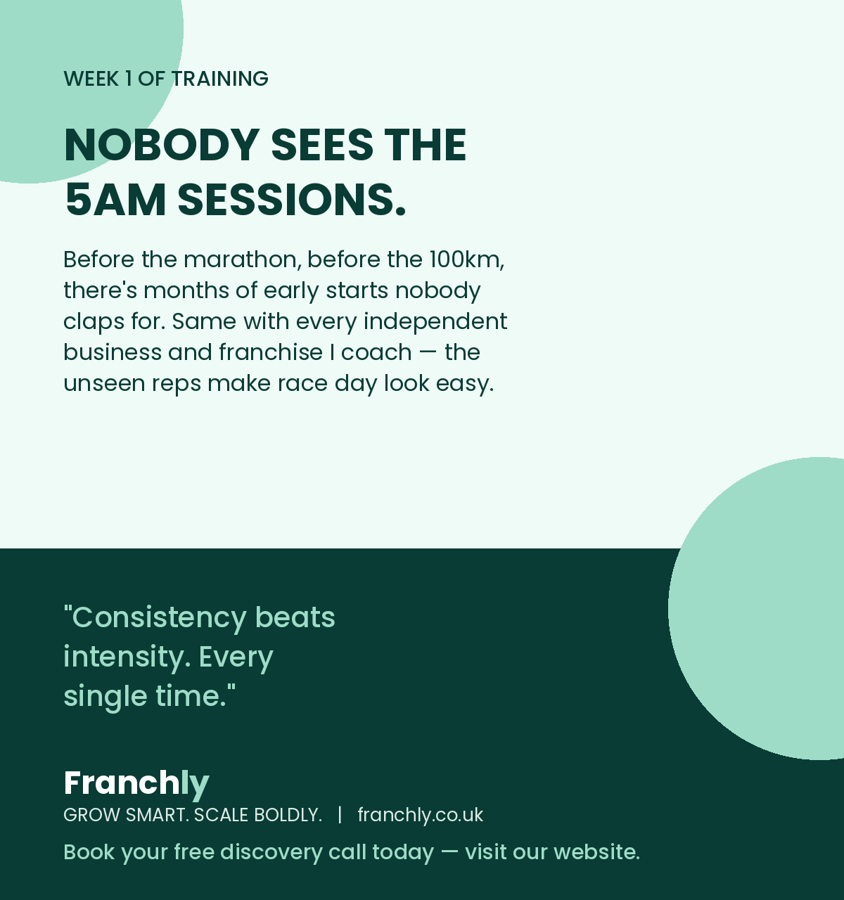 Week 1 of training: nobody sees the 5am sessions — consistency beats intensity, every single time.